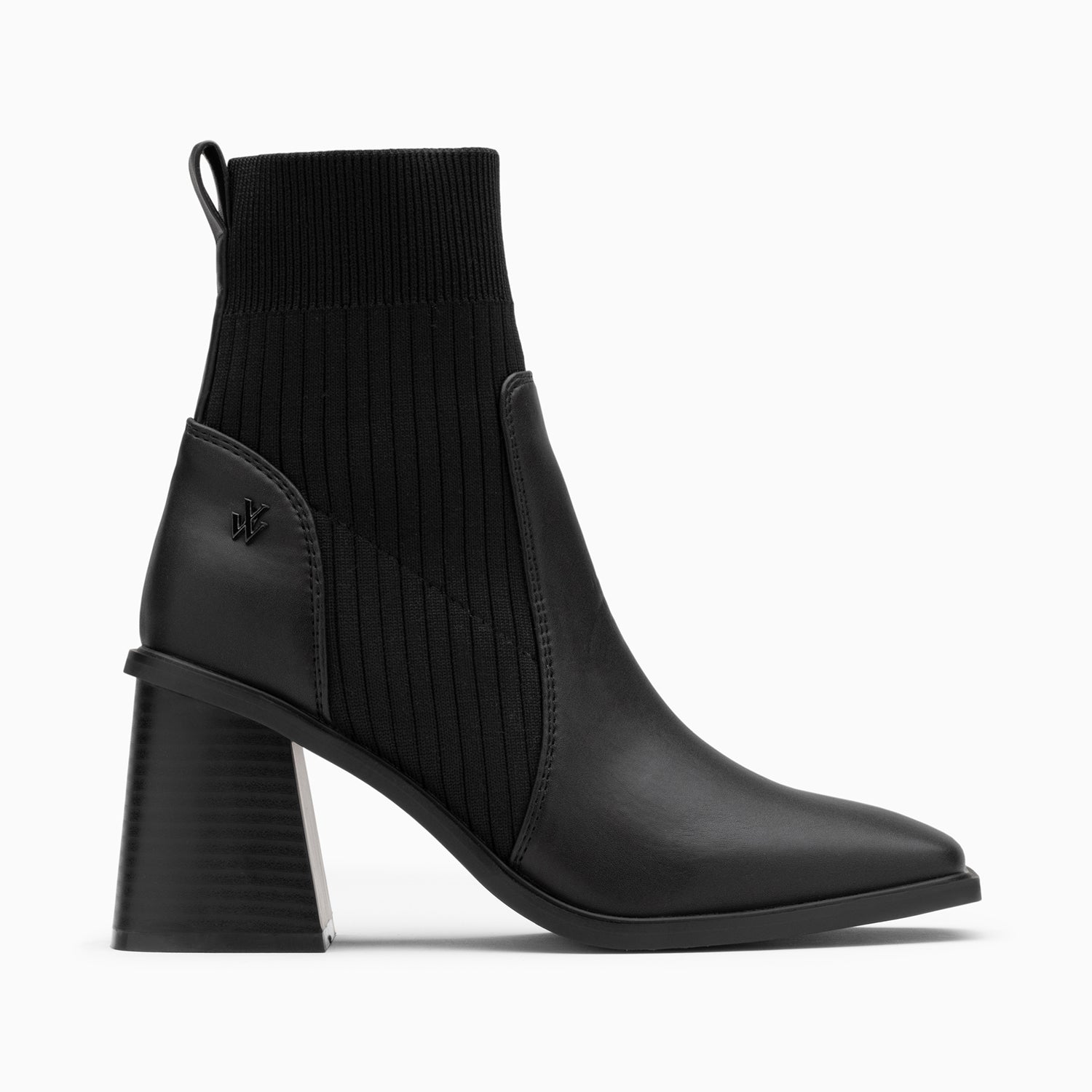 Jinger black sock boots with trapeze heel Vanessa Wu