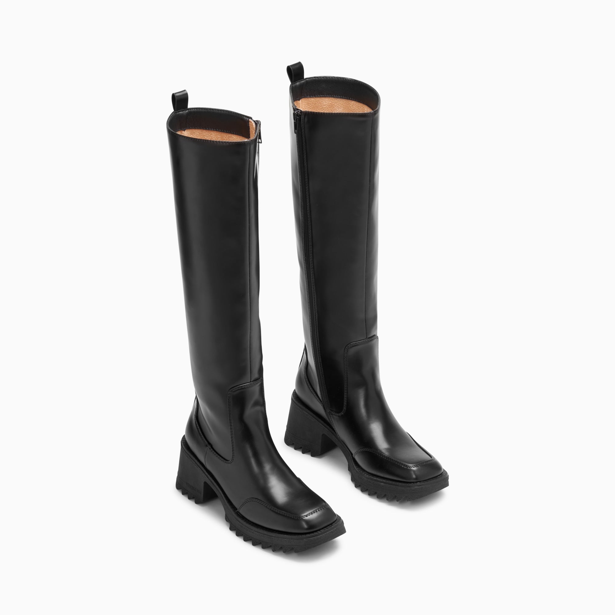 Solaine black rain boots with serrated heel