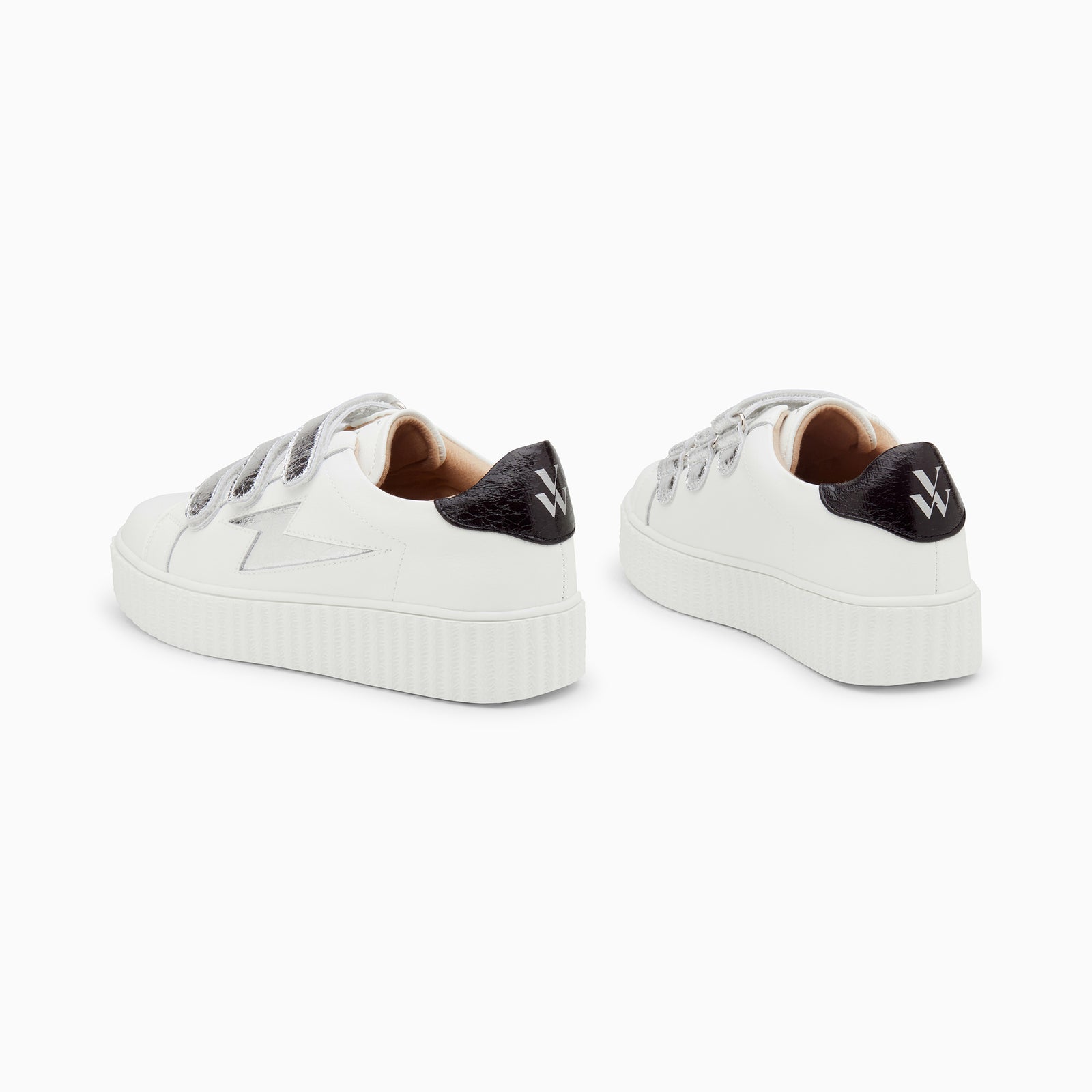 Jane white leather storm sneakers with silver velcro - Vanessa Wu