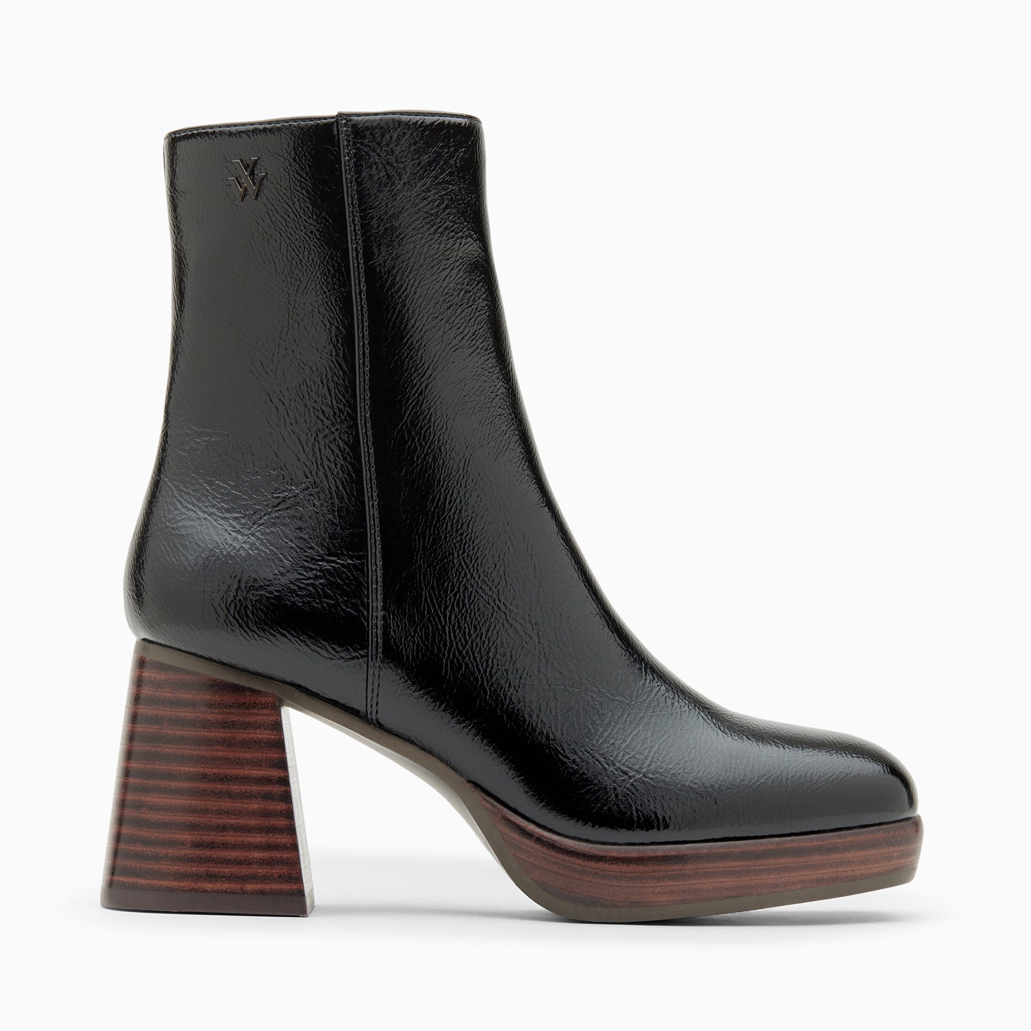 Black ankle boots cheap with wooden heel