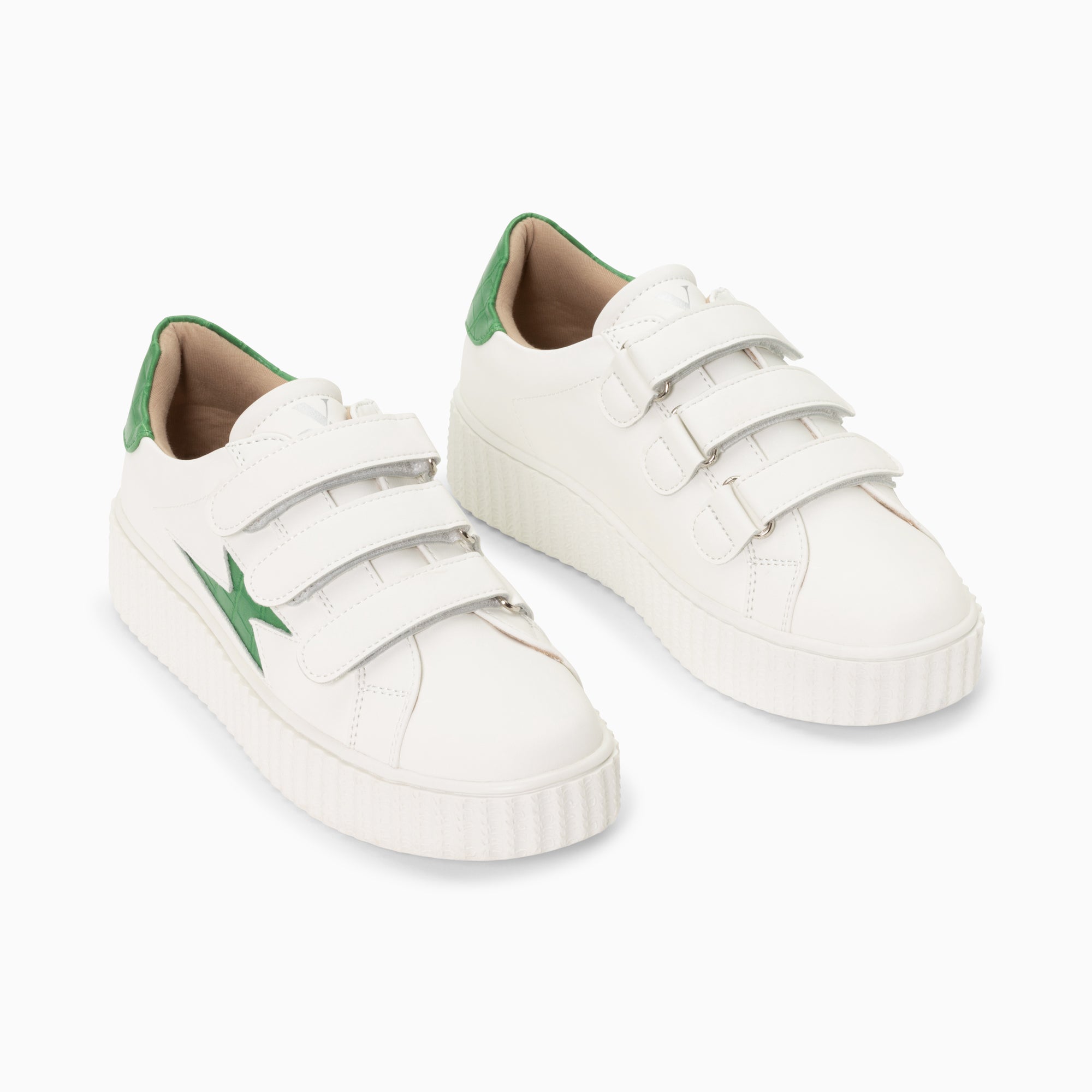 Elsa white storm sneakers with mint crocodile details Vanessa Wu