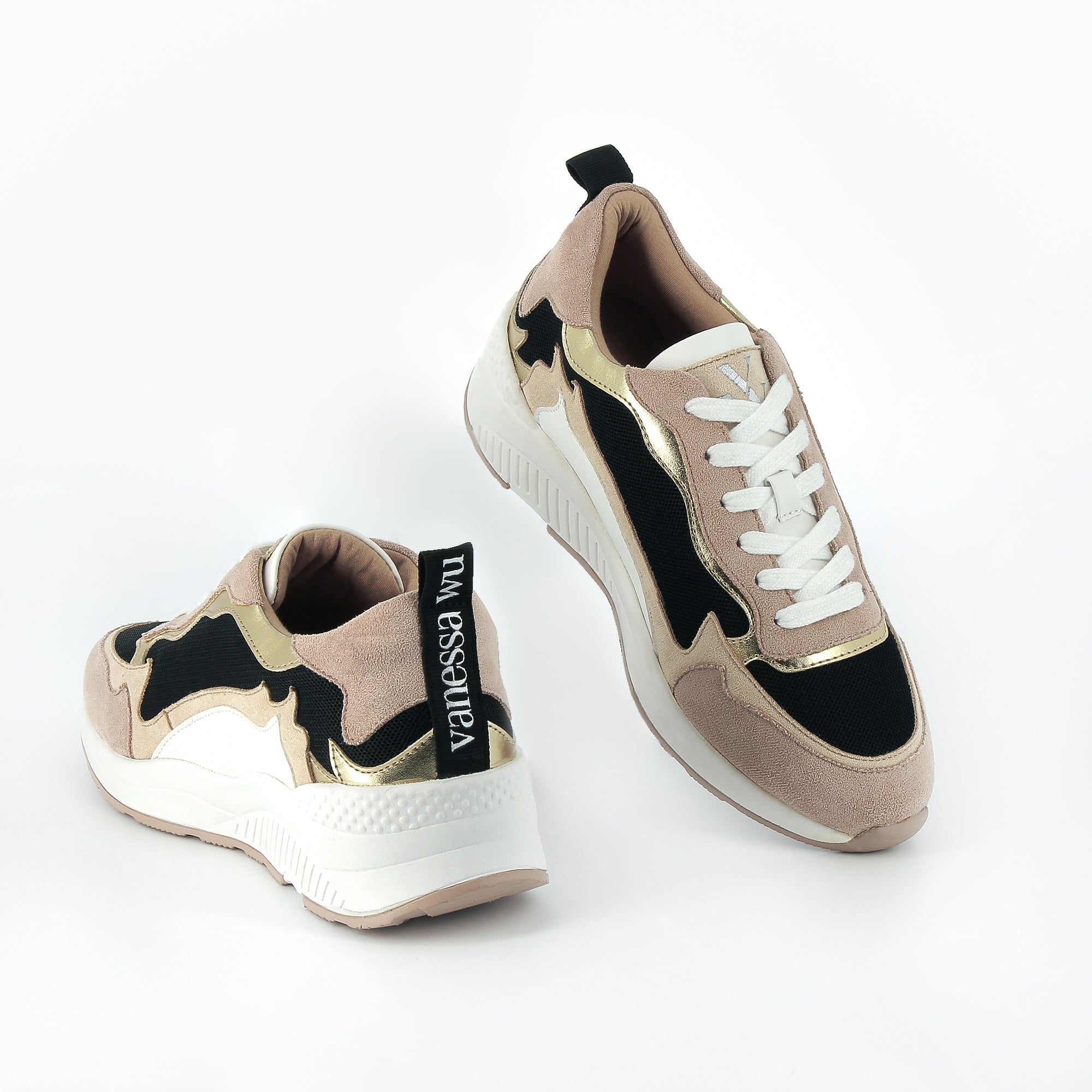 Beige and black Clara sneakers with flame cutouts Vanessa Wu