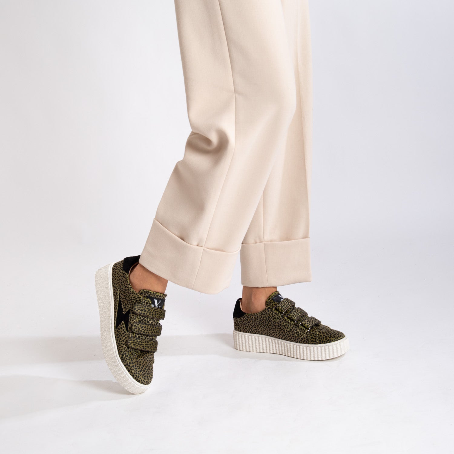 Harper khaki green cheetah print storm sneakers Vanessa Wu