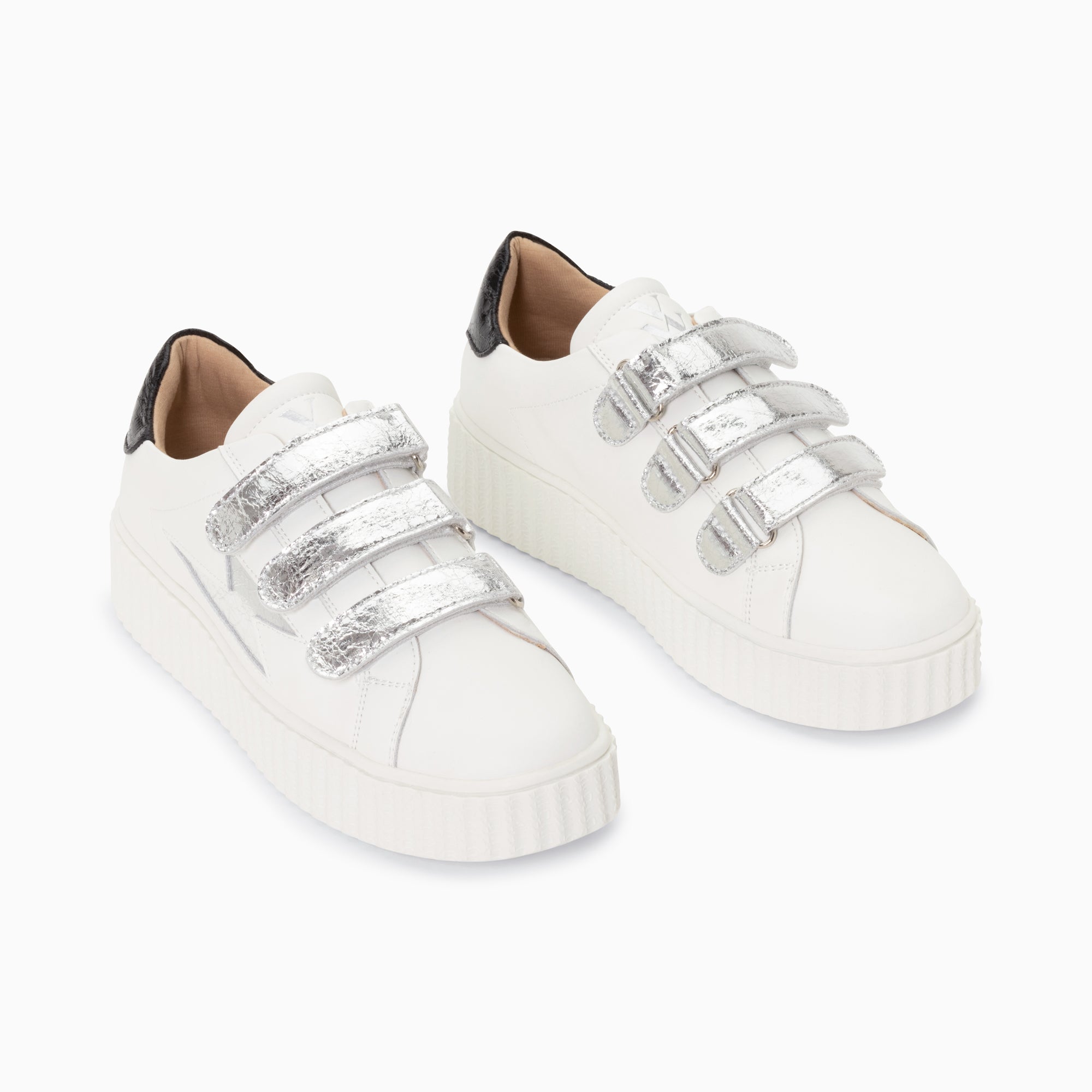 Iconic Marilou white storm sneakers with silver velcro Vanessa Wu