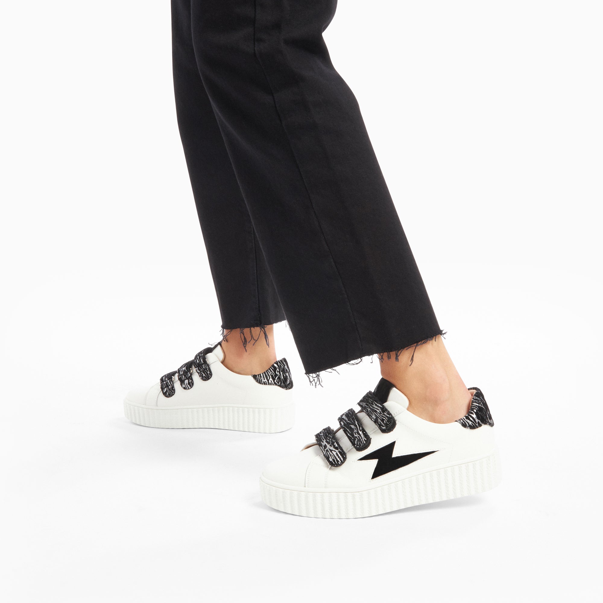 Ingrid white and black zebra storm sneakers with velcro Vanessa Wu