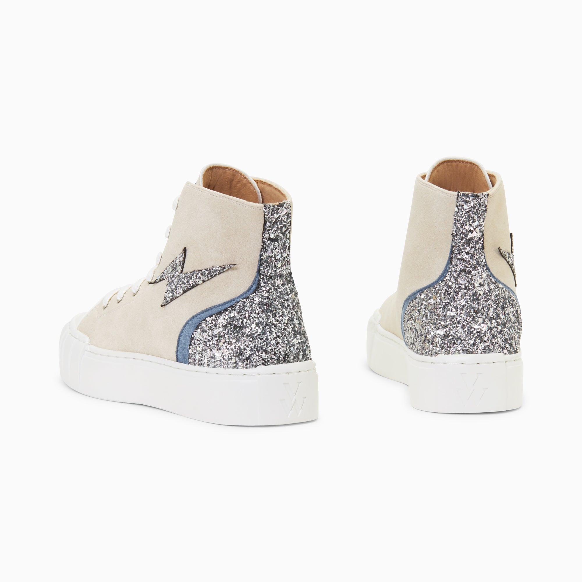 Baskets clair M cella montantes beige et argent glitter Vanessa Wu