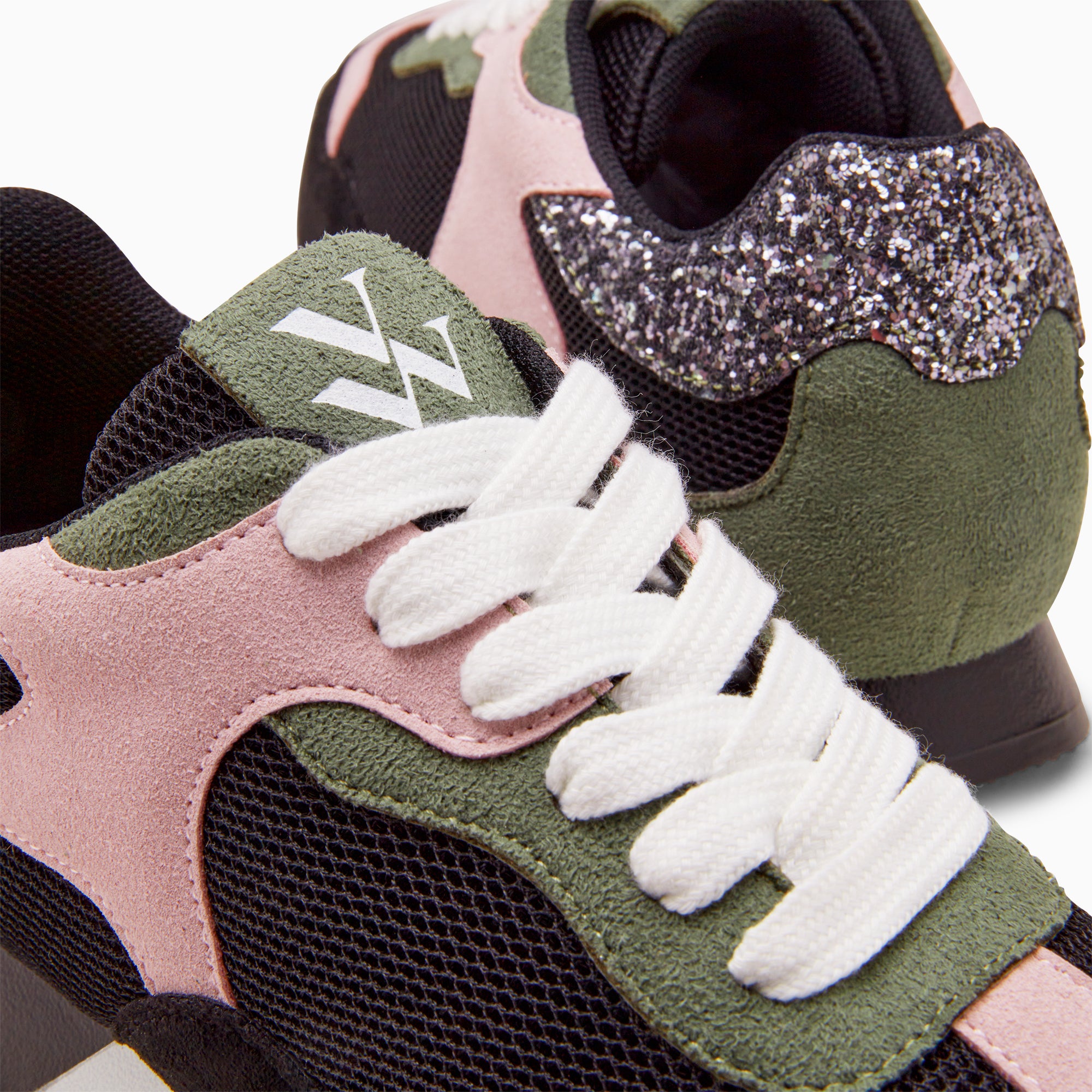 Black khaki green and pink Kate sneakers with track sole Vanessa Wu