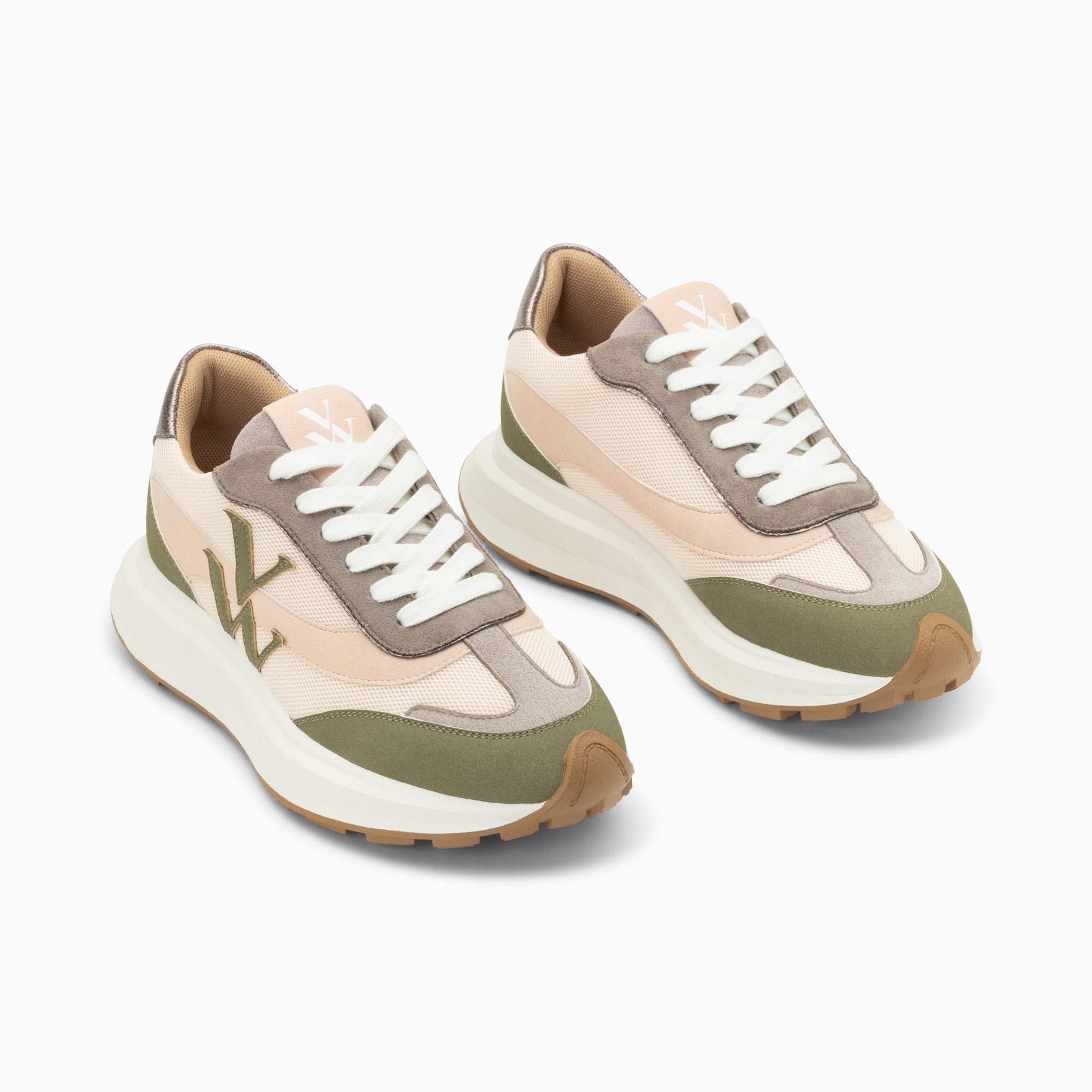 Lana monogram khaki and pink sneakers with oversized sole Vanessa Wu