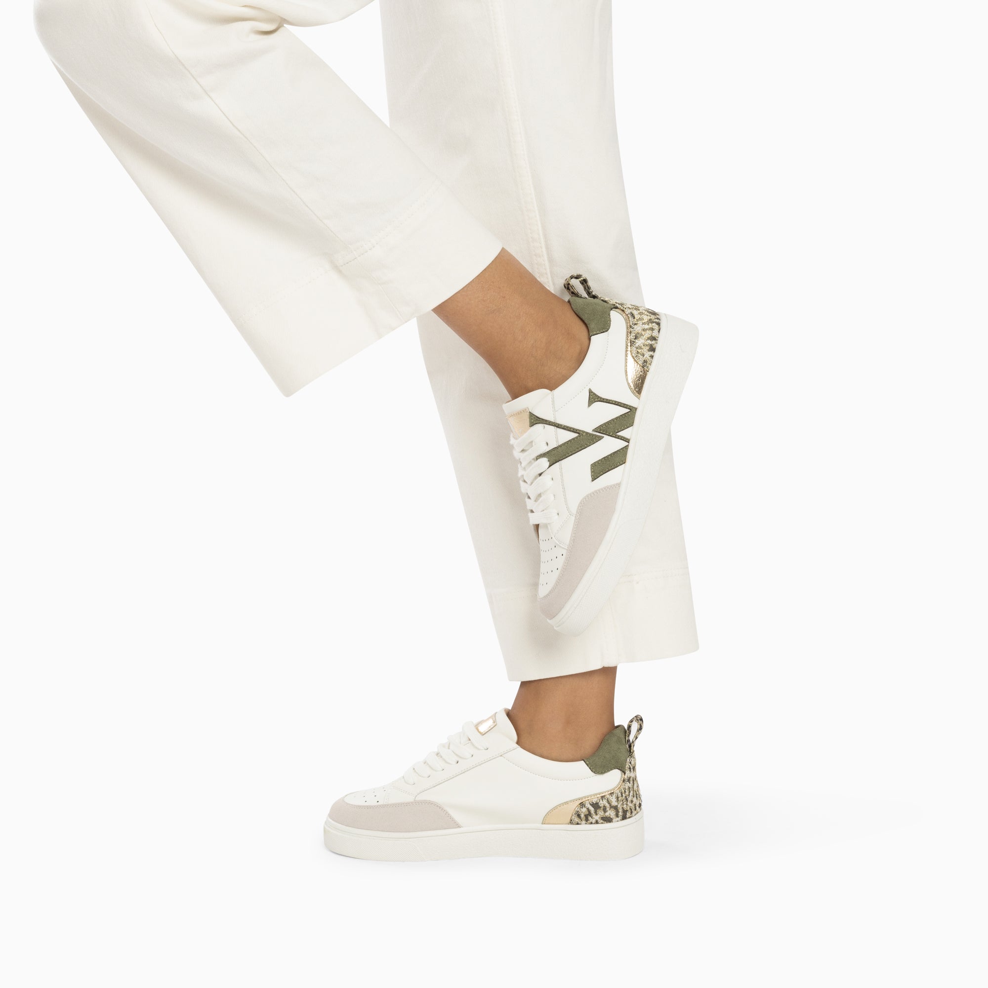 Joyce white and khaki monogram sneakers Vanessa Wu