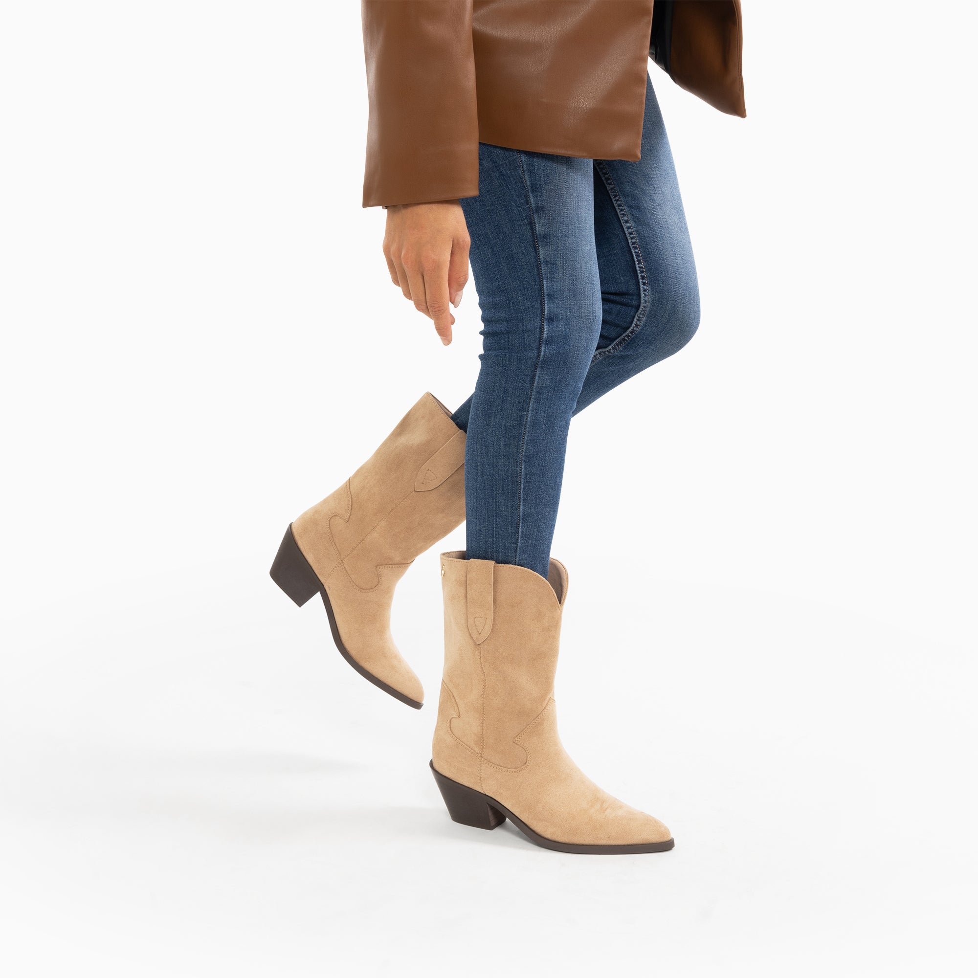 Beverly beige mid calf cowboy boots Vanessa Wu