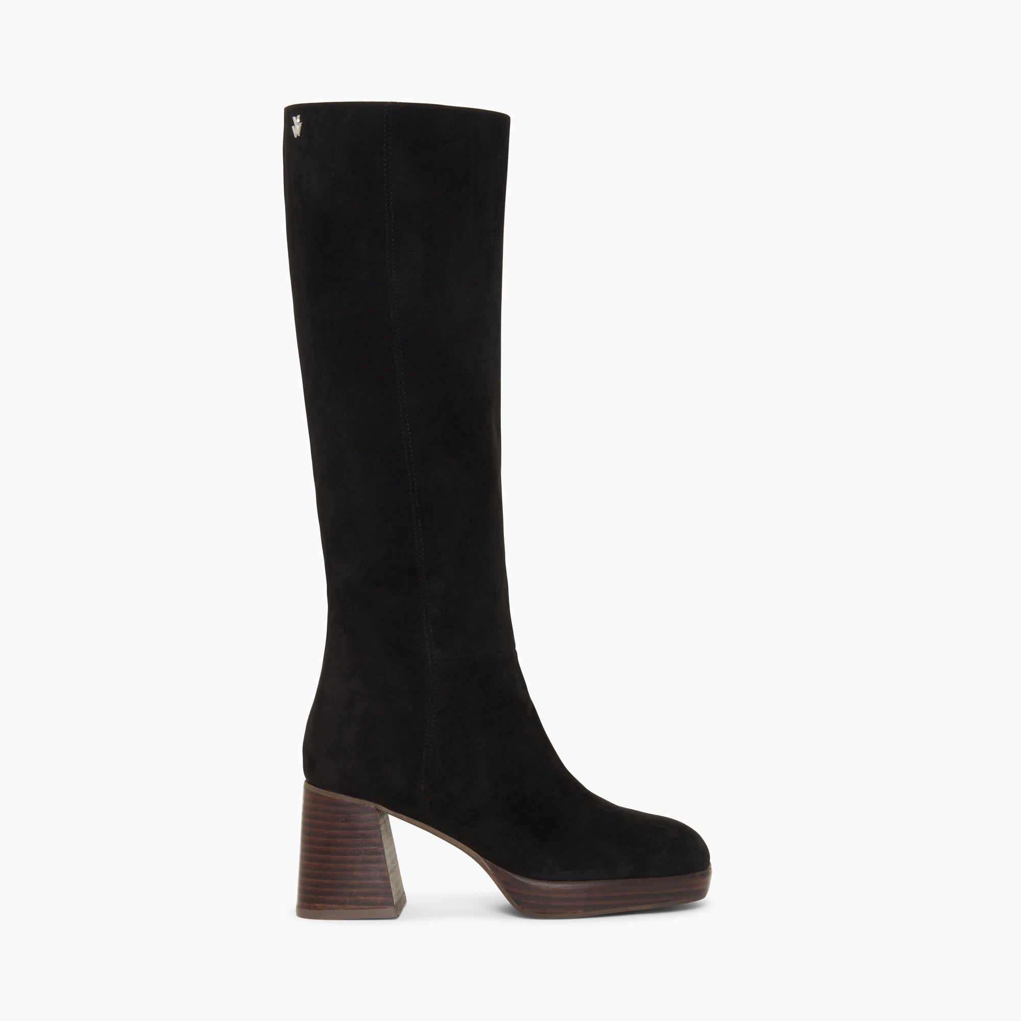 Black boots shop with wood heel