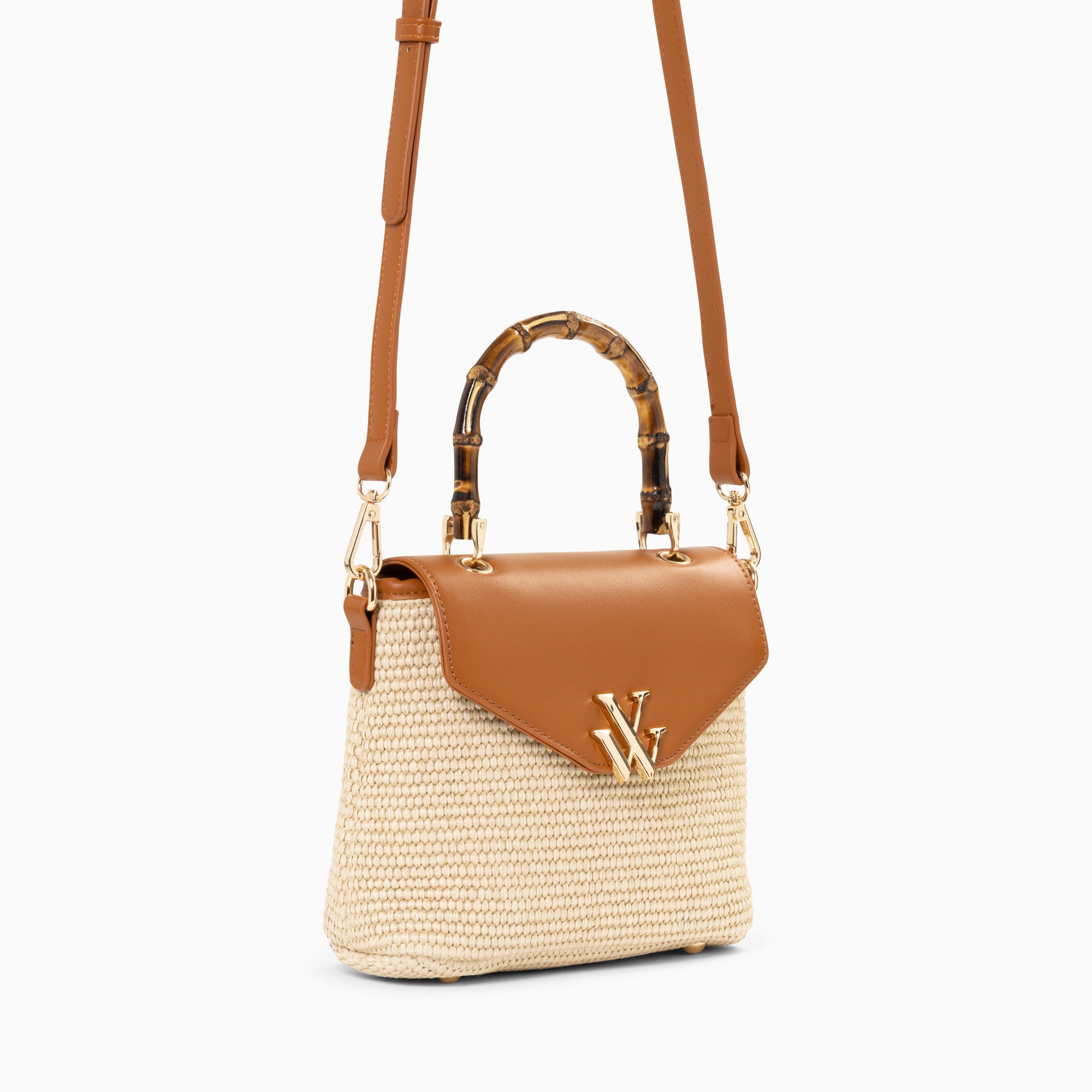 Sac main Gwena lle camel anse en faux bambou Vanessa Wu