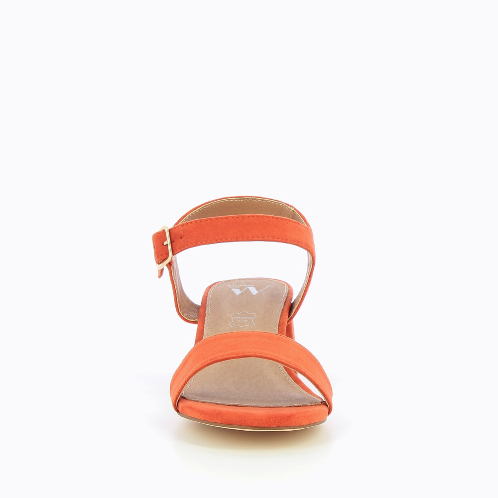 Orange low block top heel sandals