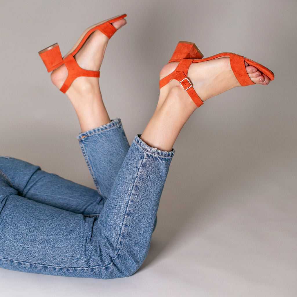 Melissa orange sandals with low block heel • Vanessa Wu