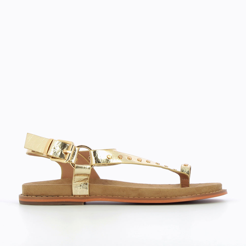 Gold leather 2025 toe post sandals