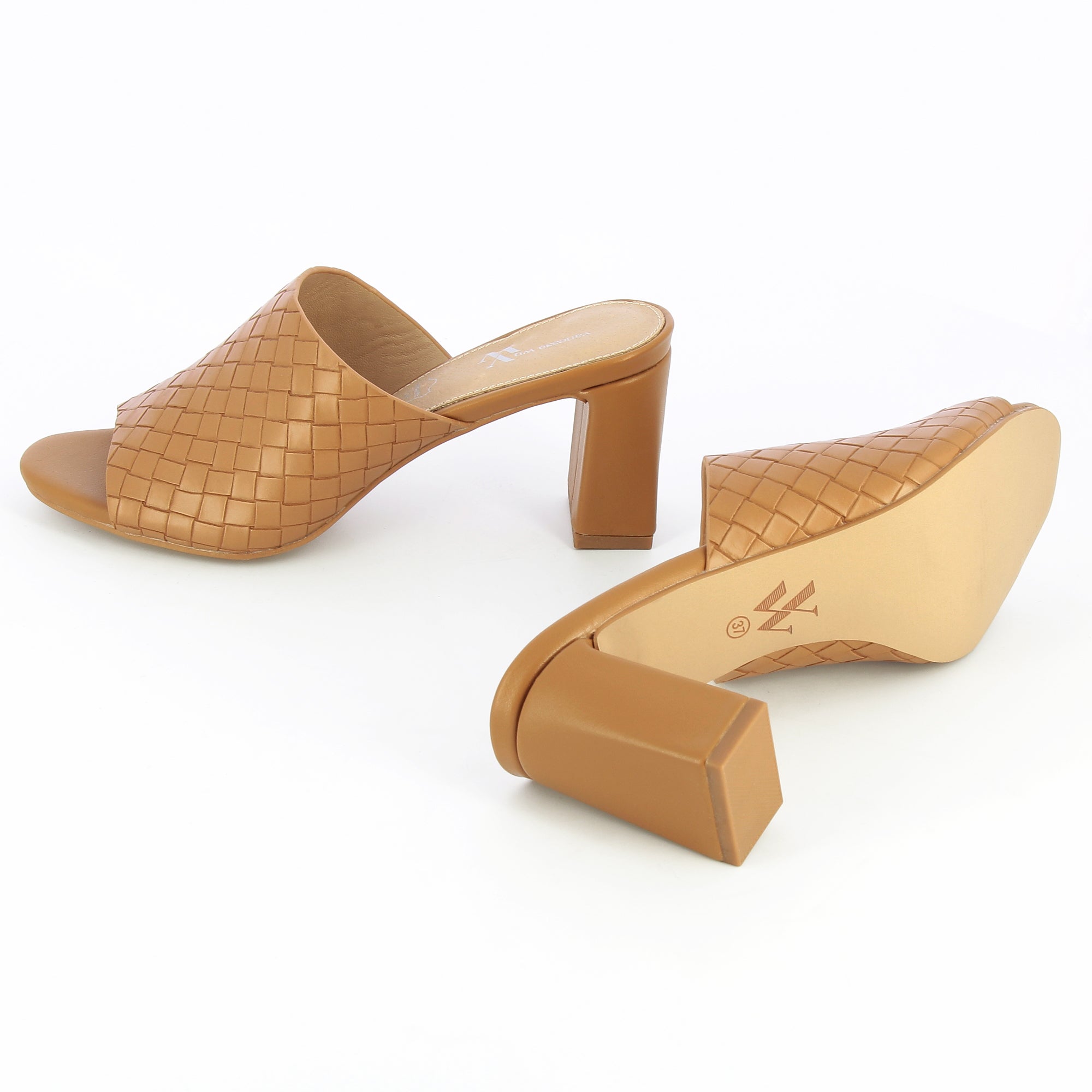 Camel Melaurie woven effect mules with heel Vanessa Wu