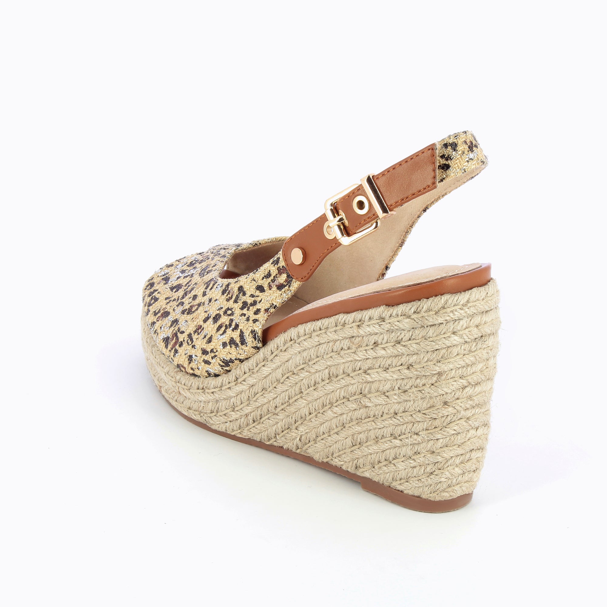 Sandales compens es Ga lle en tweed l opard beige Vanessa Wu