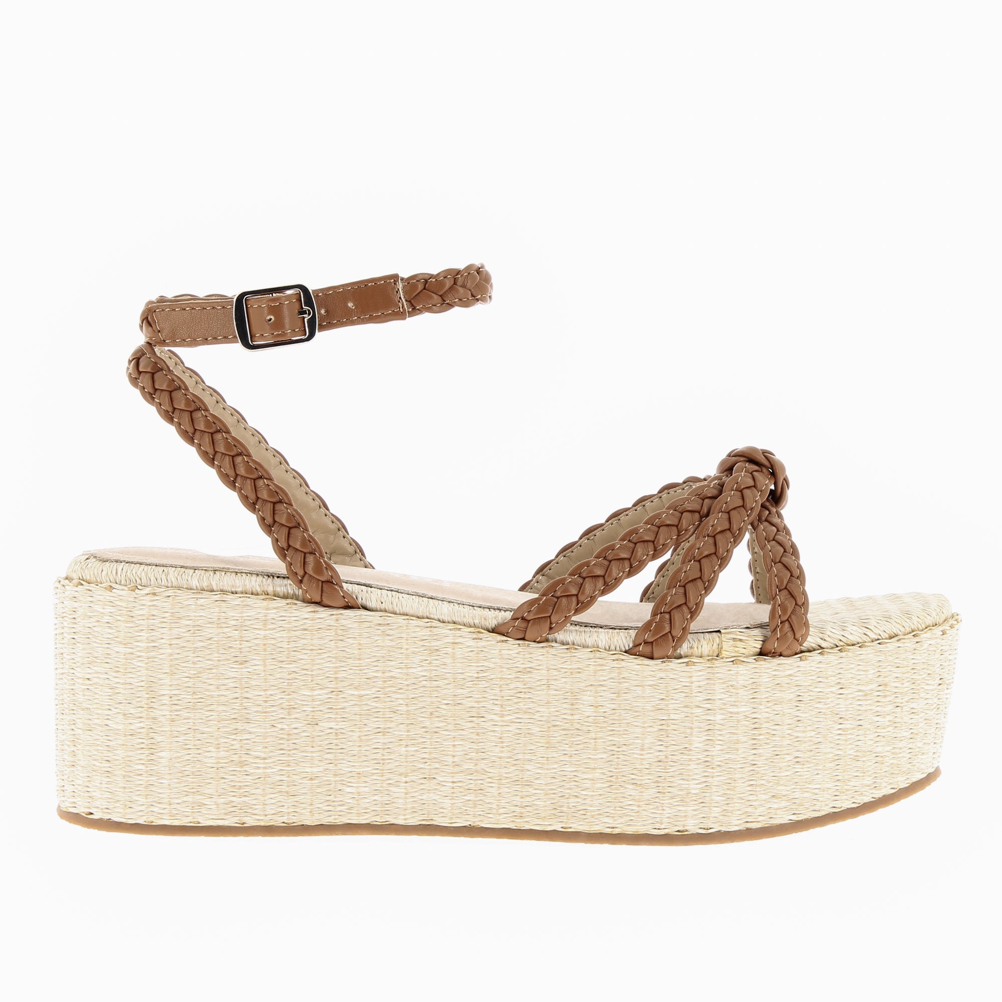 Catalina platform sandals with camel braided straps Vanessa Wu