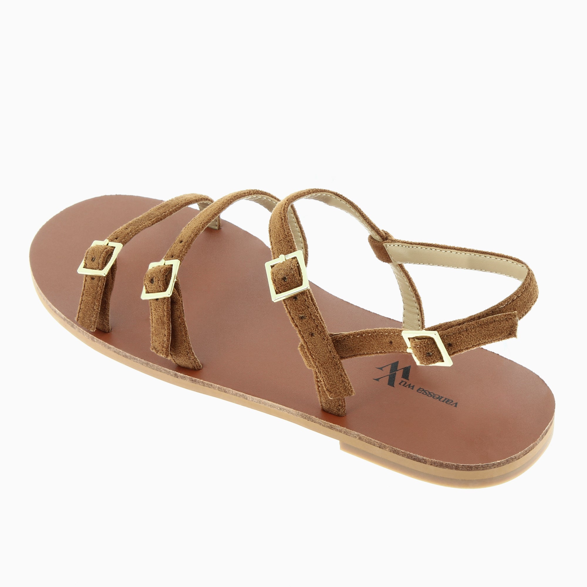 Jorja flat sandals with coffee fine straps Vanessa Wu