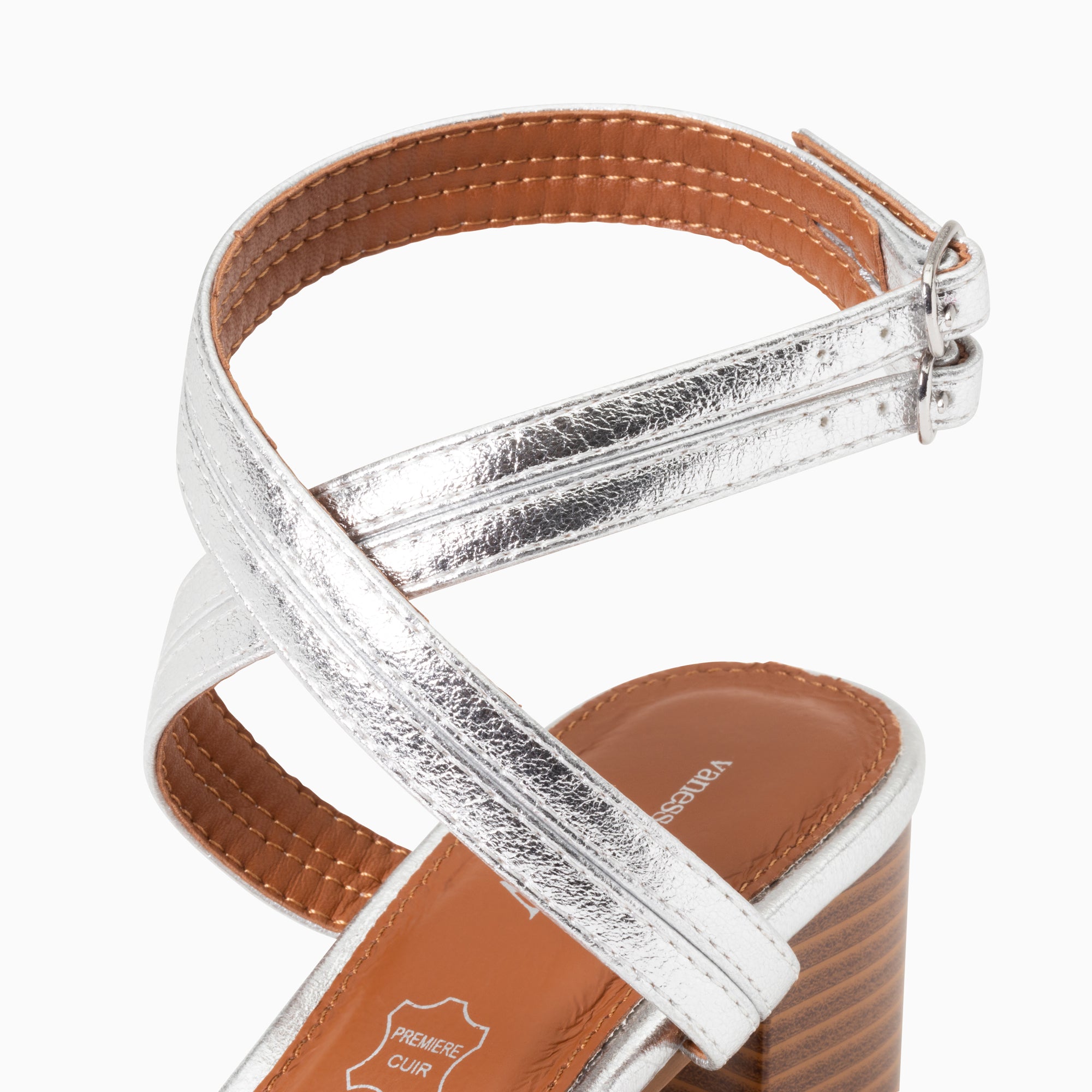 Bella silver double strap heeled sandals Vanessa Wu