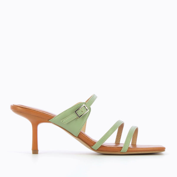 Axelle almond green kitten heel mules Vanessa Wu